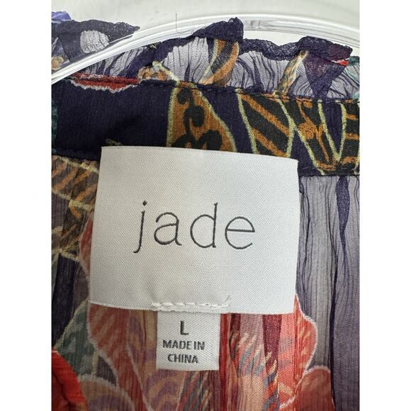 Johnny Was Jade Octavia Floral Silk Blouse Womens Large Oriental Semi Sheer - Picture 11 of 16